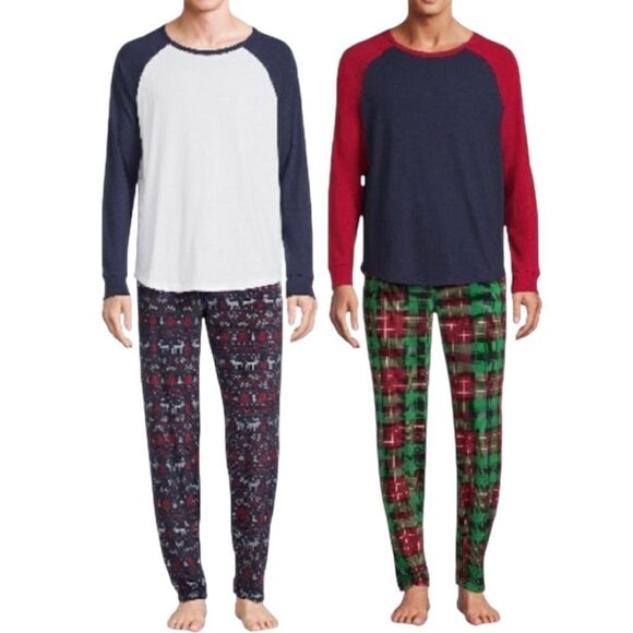 Mens Long Sleeve Sleep Pajama Lounge 2-Piece Set 2-Pack Size L - Picture 1 of 9